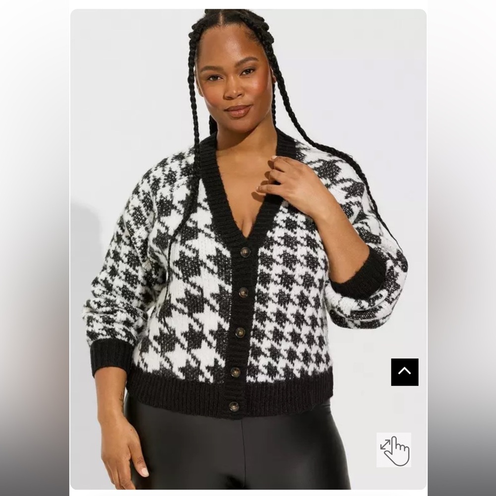 V Neck Houndstooth Cardigan